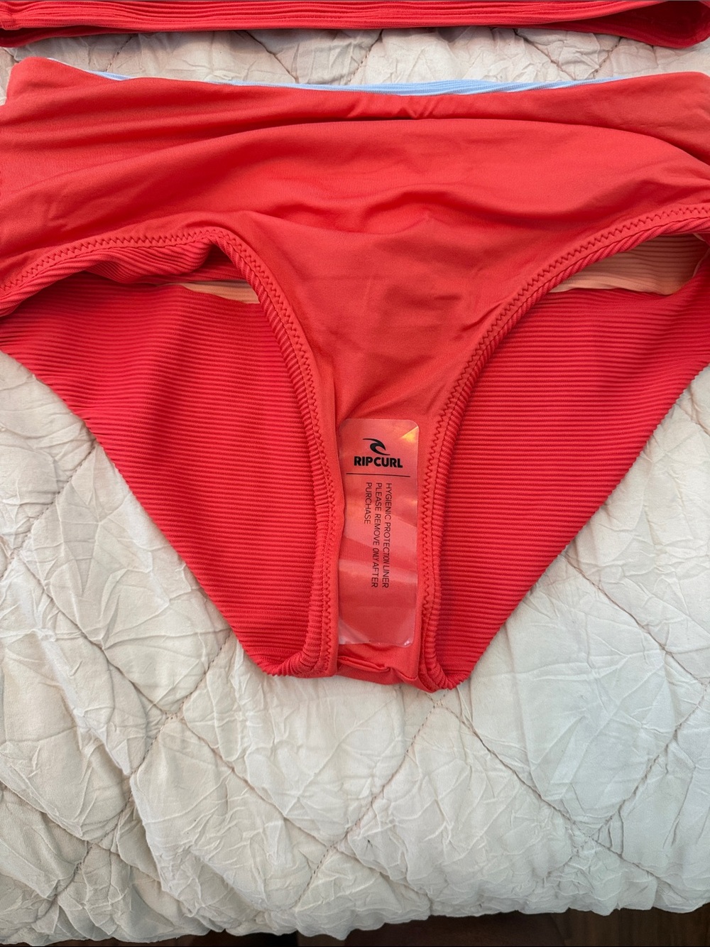 Rip Curl Colorblock Ribbed Bikini Set - Red, Peach & Light Blue - Picture 3 of 3